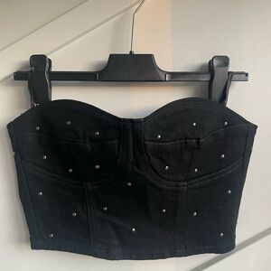Zara black denim studded bustier crop top size S